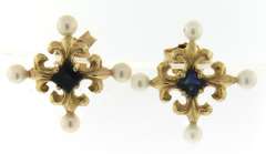 Beautiful Sapphire & Pearl Maltese Cross Earrings