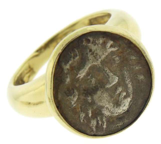 18kt Silver Ancient Bezel Set Coin Ring