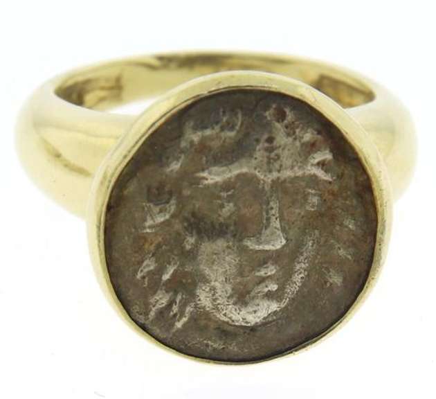18kt Silver Ancient Bezel Set Coin Ring