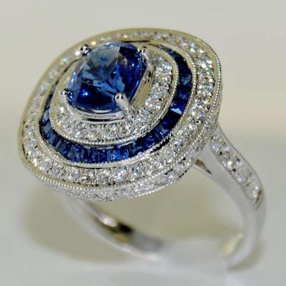 Blue Sapphire & Diamond Cocktail Ring in 18K Gold