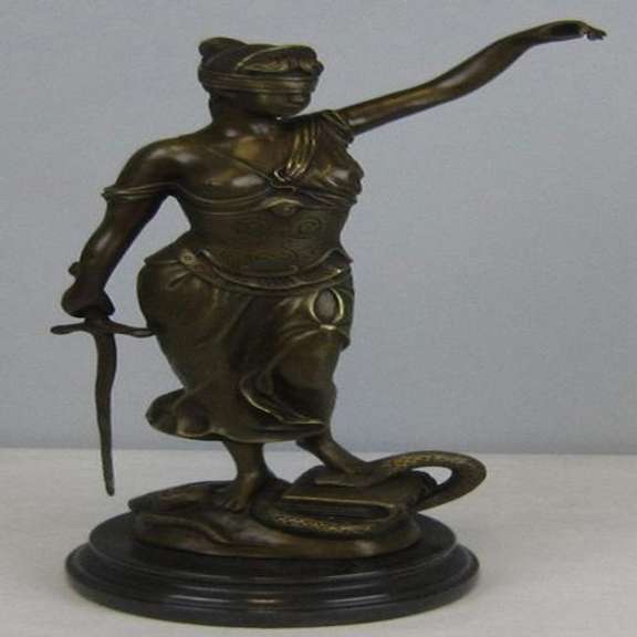 Blind Justice Lady Bronze Sculpture on Marble Statue