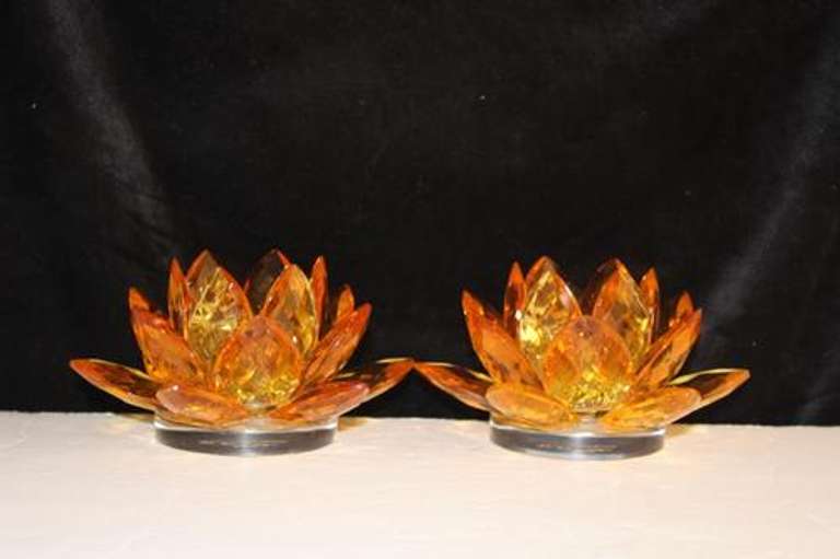 Crystal Gold Lotus Candleholder - Set of 2