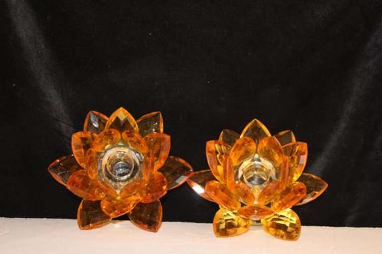Crystal Gold Lotus Candleholder - Set of 2