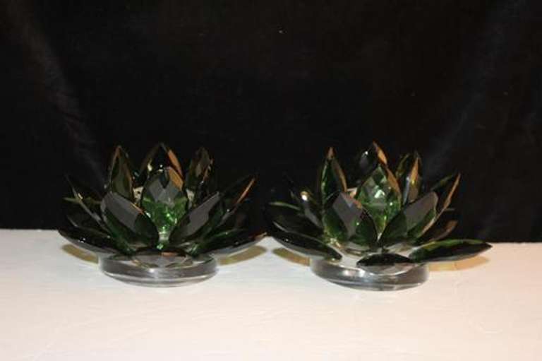 Crystal Amerald Lotus Candleholder - Set of 2