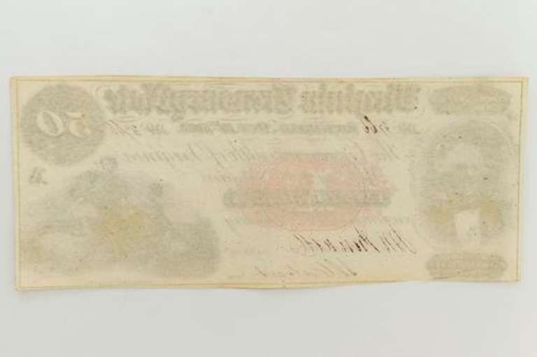 $50 Virginia Treasury Note Oct 15 1862 Series
