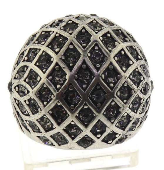 Stainless Fossil Dome Swarovski Crystal Ring