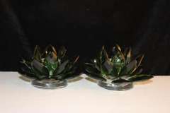 Crystal Amerald Lotus Candleholder - Set of 2