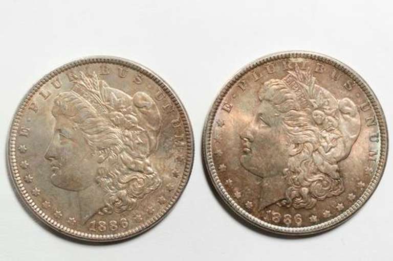 2 1886 Uncirculated Morgan Dollars