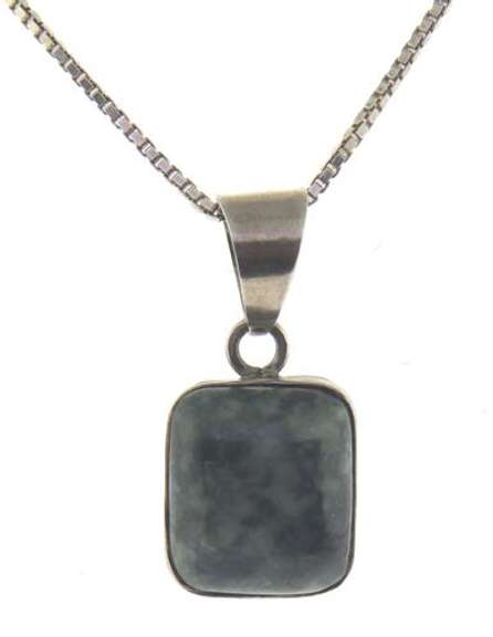 Sterling Silver Square Dark Green Gemstone Necklace