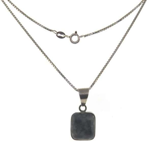 Sterling Silver Square Dark Green Gemstone Necklace