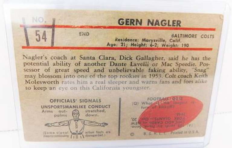Gern Nagler, Colts 1953 Bowman Football Card