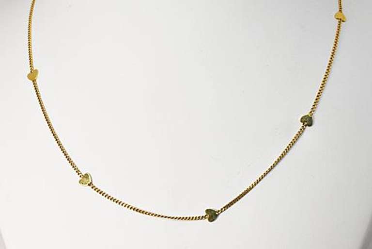 Charming Heart and Curb Link Necklace in 14K