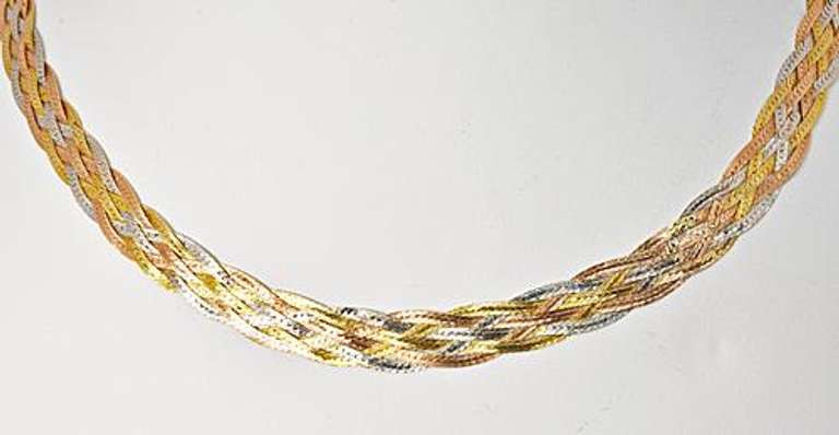 Flashy Braided 14K Tri-Color Necklace