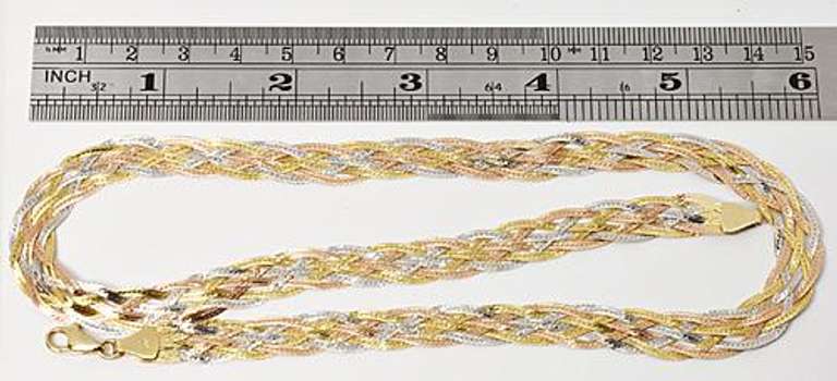 Flashy Braided 14K Tri-Color Necklace