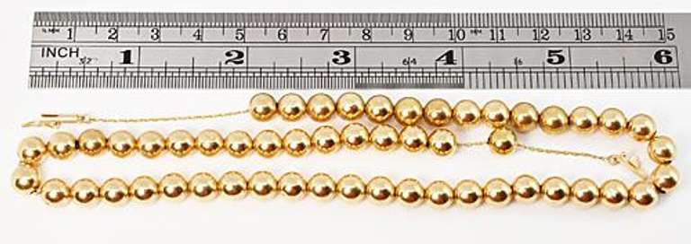 Fashionable Gold Bead Necklace in 14K