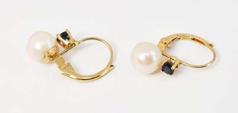Pretty Pearl and Sapphire Earrings in 14K