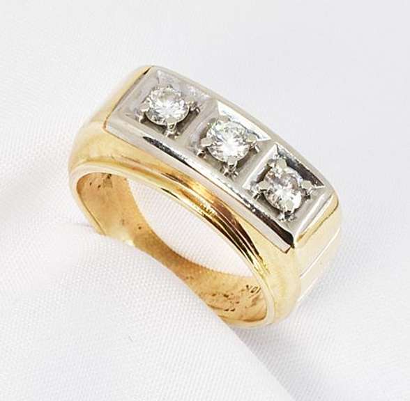 Bold Men's 3-Diamond Ring in 10K W&Y Gold