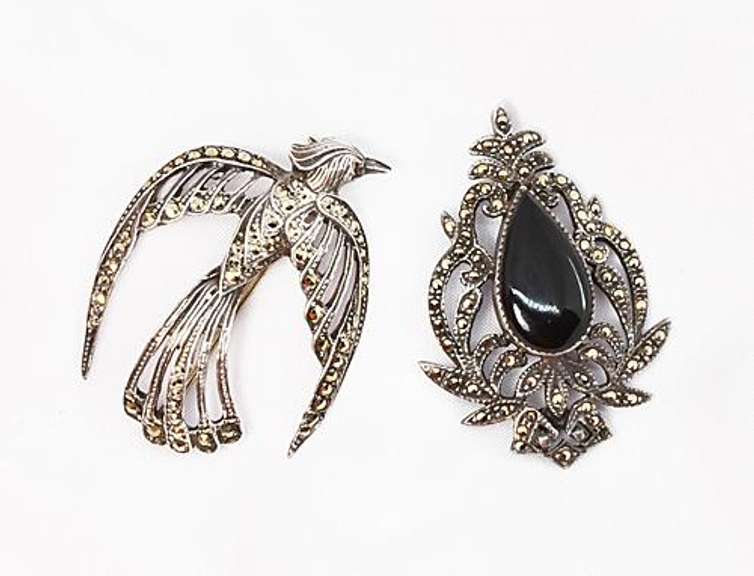 Vintage Pair of Marcasite Broaches in .925 Silver