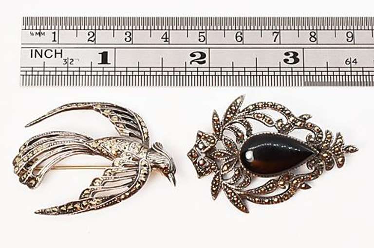 Vintage Pair of Marcasite Broaches in .925 Silver