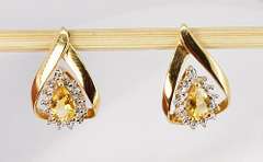 Modern Citrine and Diamond Earrings in 14K