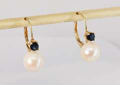 Pretty Pearl and Sapphire Earrings in 14K