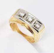 Bold Men's 3-Diamond Ring in 10K W&Y Gold