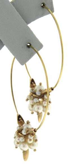 Elegant 10kt Pearl and Gold Vintage Cluster Bead Hoop Earrings