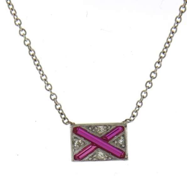 Vintage Diamond & Synthetic Ruby Nautical Flag Letter V