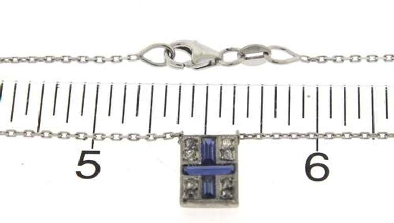 Dainty 14kt WG Vintage Diamond & Synthetic Sapphire Nautical Flag Necklace
