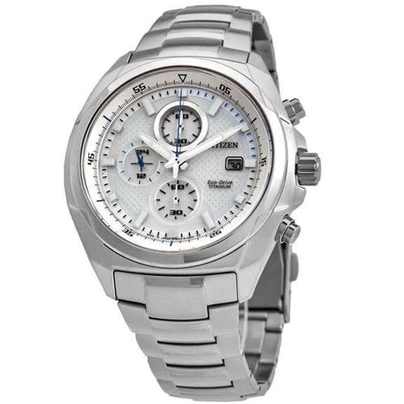 New Mens Citizen Eco-Drive Chronograph w Blue Accents