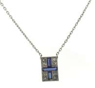 Dainty 14kt WG Vintage Diamond & Synthetic Sapphire Nautical Flag Necklace