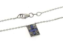 Dainty 14kt WG Vintage Diamond & Synthetic Sapphire Nautical Flag Necklace