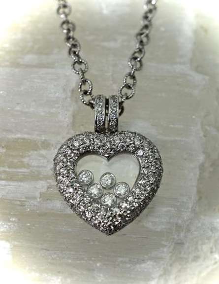 Diamond-Laden 18K Floating Diamonds Heart Pendant