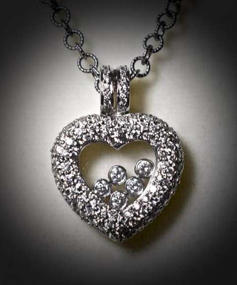 Diamond-Laden 18K Floating Diamonds Heart Pendant