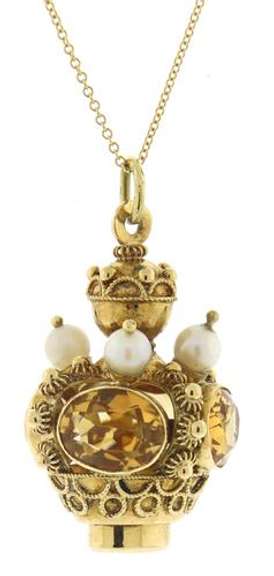 Gorgeous Vintage Citrine and Pearl Necklace in 18kt