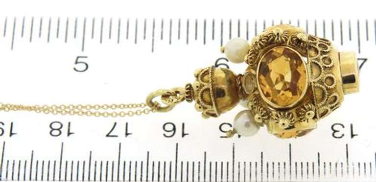 Gorgeous Vintage Citrine and Pearl Necklace in 18kt