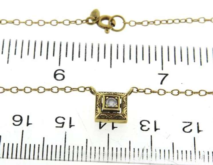 Fabulous .07ct Vintage Etched Square Diamond Necklace