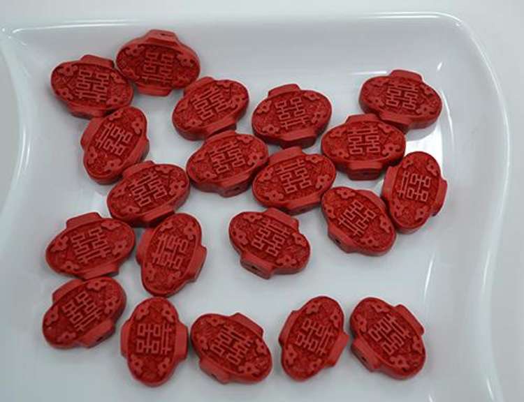 Carved Red Cinnabar Focal Beads, 20 Pc Lot