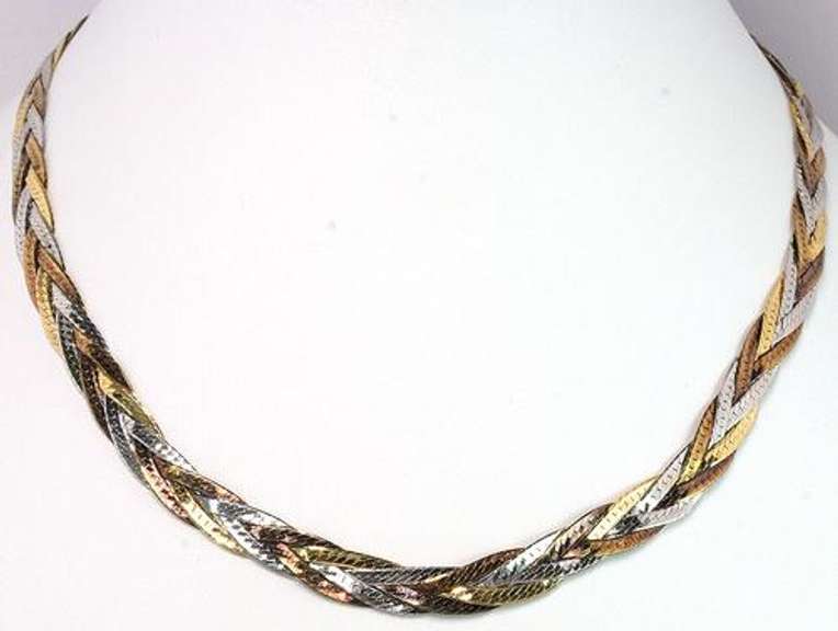 18KT Tri-Color Gold Braided Necklace