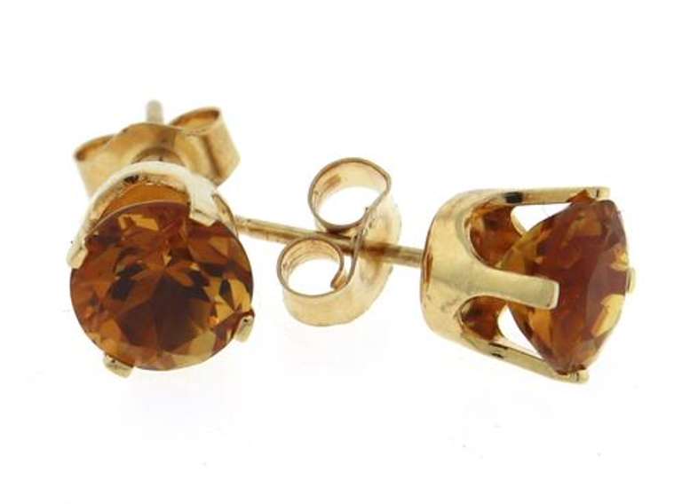 Simple Citrine Yellow Gold Stud Earrings