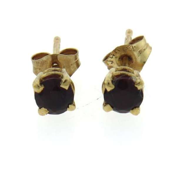 Pretty Yellow Gold Red Stone Earrings