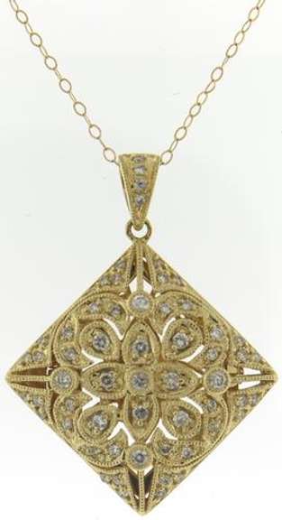 Breathtaking 14kt YG Fancy Openwork Diamond Square Necklace