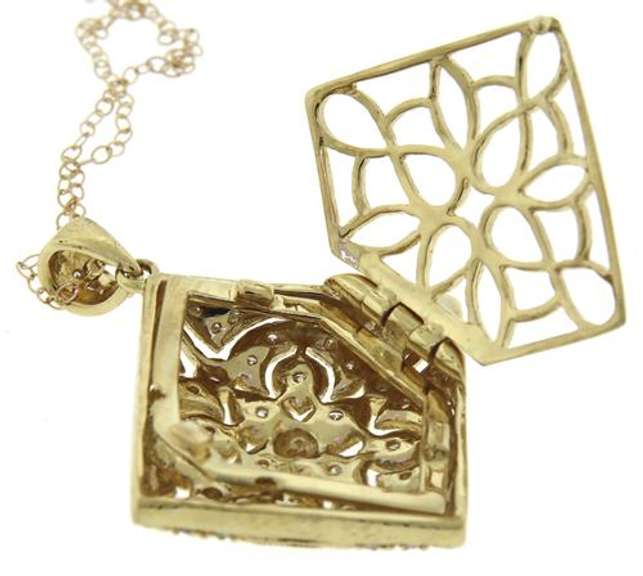 Breathtaking 14kt YG Fancy Openwork Diamond Square Necklace