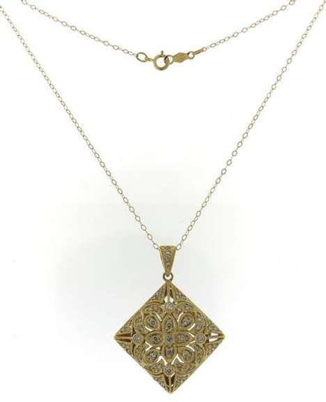 Breathtaking 14kt YG Fancy Openwork Diamond Square Necklace