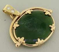 Beautiful Green Jade and 2 Diamonds Pendant