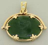 Beautiful Green Jade and 2 Diamonds Pendant