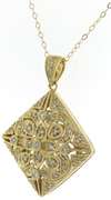 Breathtaking 14kt YG Fancy Openwork Diamond Square Necklace