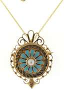 Irresistible 14kt YG Victorian Turquoise Enamel & Pearl Convertible Brooch/Pendant