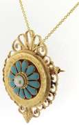 Irresistible 14kt YG Victorian Turquoise Enamel & Pearl Convertible Brooch/Pendant