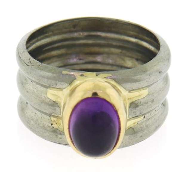 Sterling Silver & 10kt Amethys Cab Ring